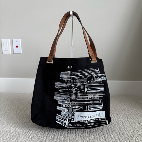 Anya Hindmarch Handbags - Anya Hindmarch Stacked Book Canvas print tote leather handles